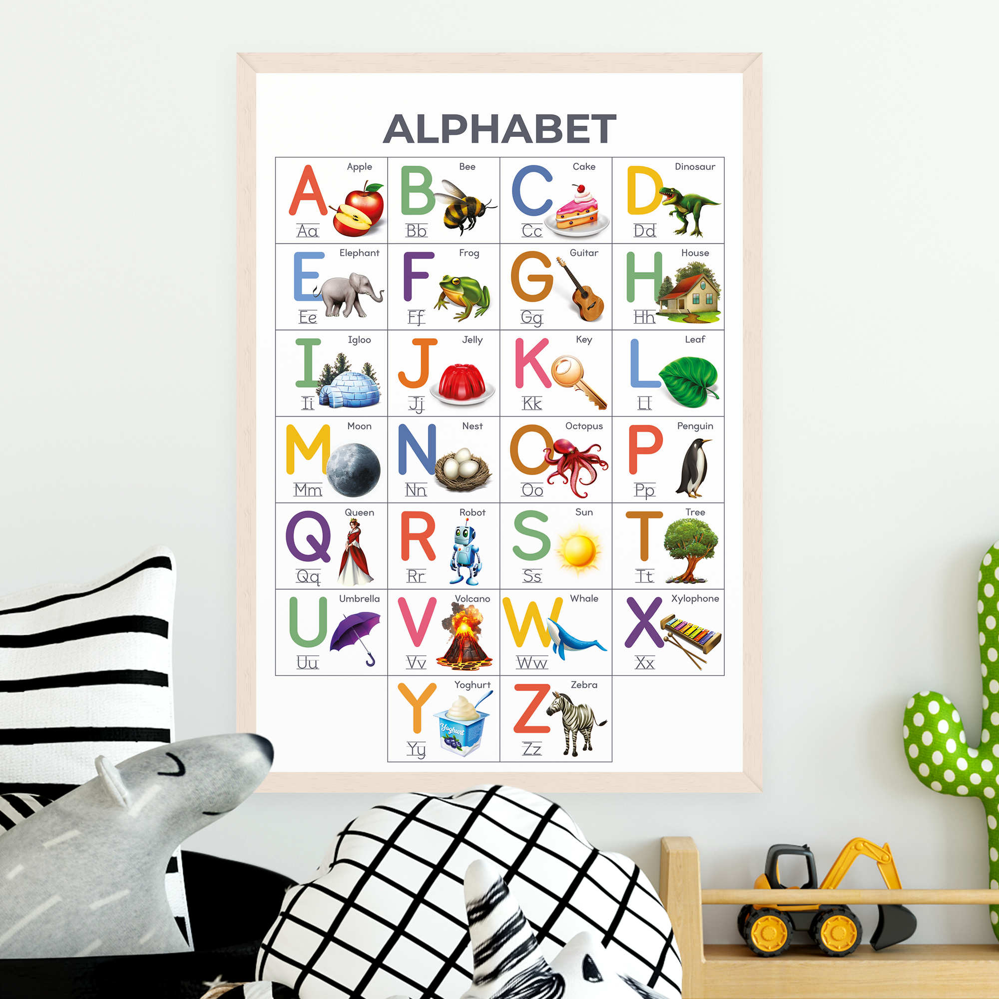Alphabet Poster, Numbers 1-100, Shapes & Counting 1-10 Poster (A3, 4 Pack)