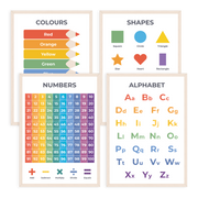 Alphabet Poster, Numbers, Colours & 2D Shapes Poster (A3, 4 Pack)