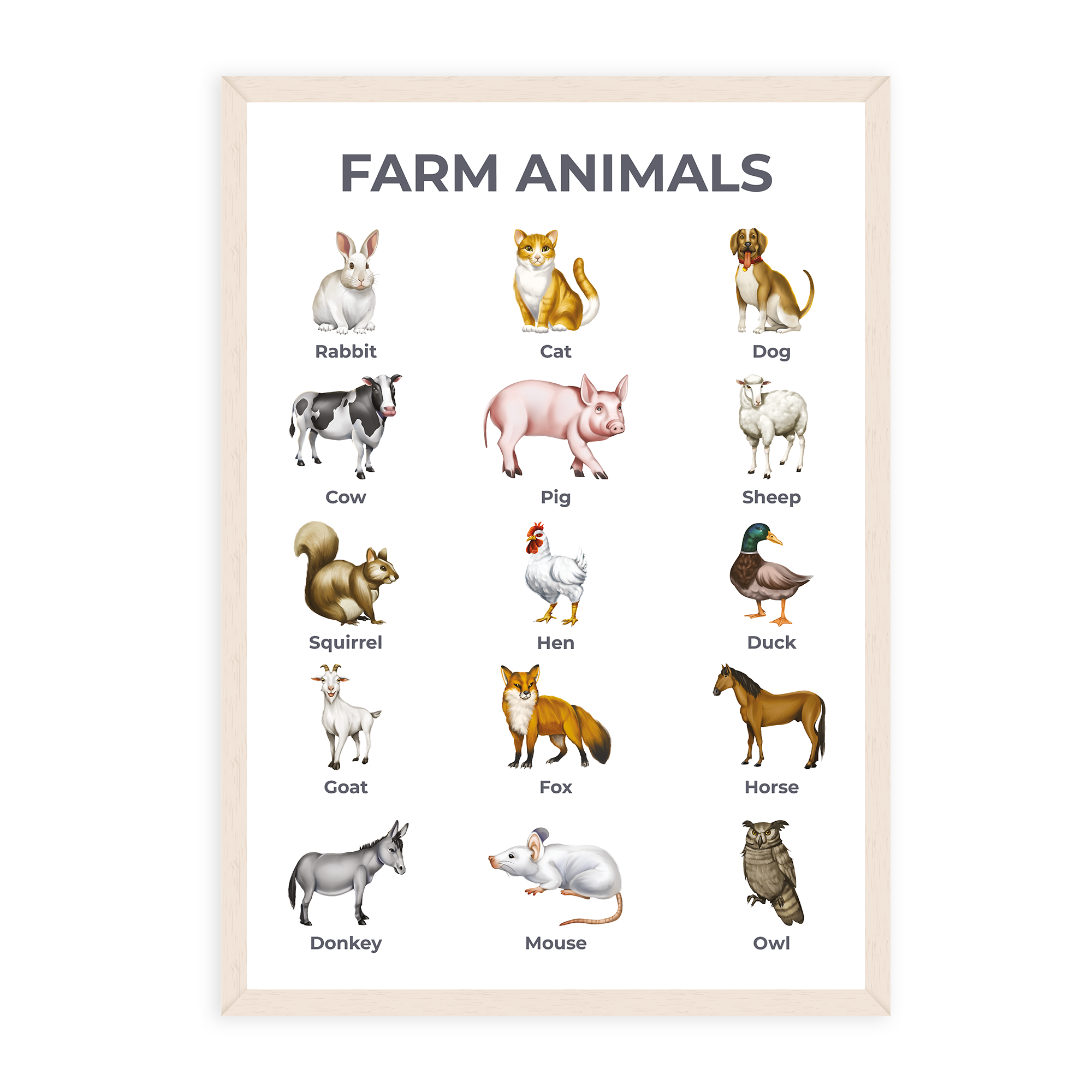 Farm Animals Poster - Educational Wall Chart (A3)