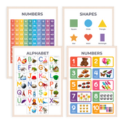 Alphabet Poster, Numbers 1-100, Shapes & Counting 1-10 Poster (A3, 4 Pack)