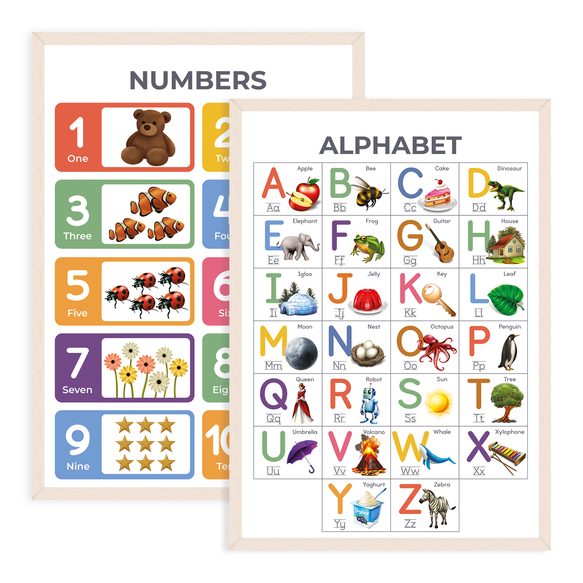 Illustrated Alphabet & Count to 10 Poster (A3, 2 Pack)
