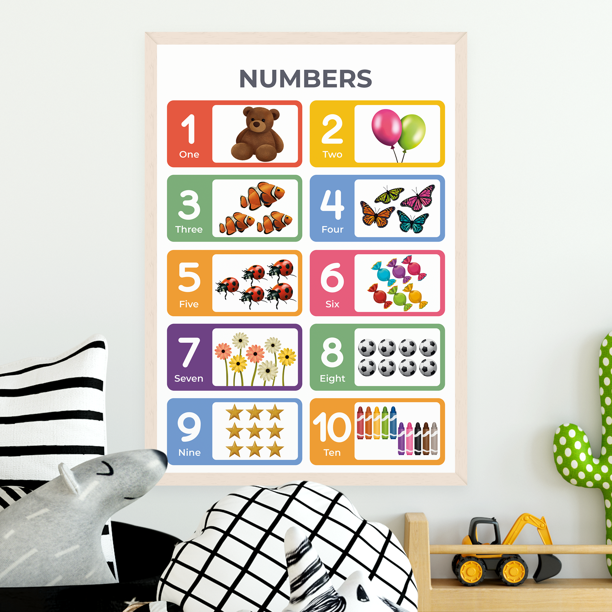 Alphabet Poster, Numbers 1-100, Shapes & Counting 1-10 Poster (A3, 4 Pack)