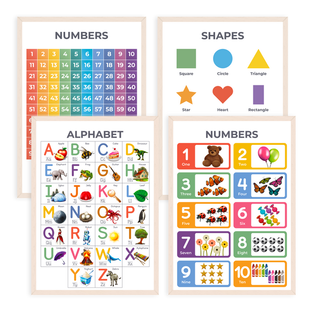 Alphabet Poster, Numbers 1-100, Shapes & Counting 1-10 Poster (A3, 4 P ...